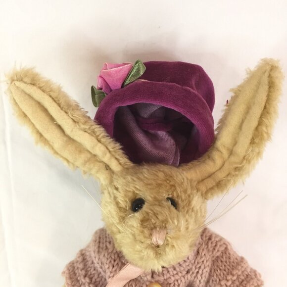 New Boyds Bears Easter Bunny Emily Rabbit Plush Stuffed Animal Pink Sweater Hat - Picture 2 of 12